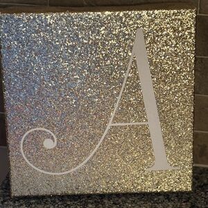 Glitter Letter A Canvas Wall Art- gold colored